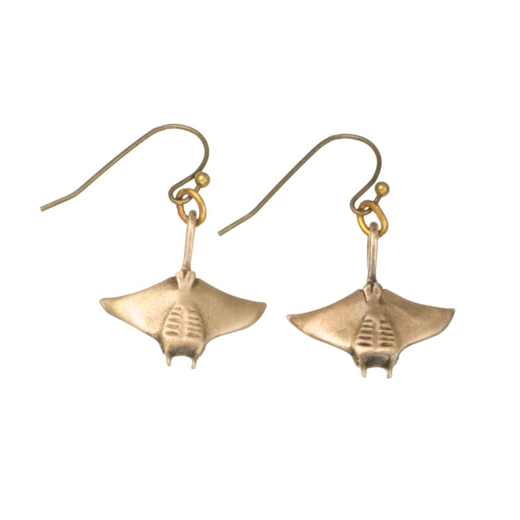 Bronze Manta Ray Drop Earrings- Big Blue by Roland St John