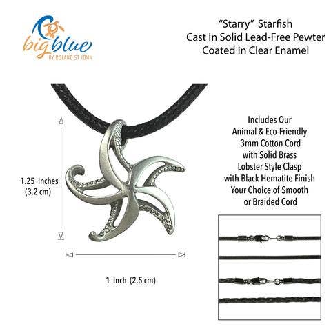 Big Blue by Roland St John - Starfish Necklace, Beachy Jewelry, Ocean Themed Gifts - 16" or 18" / New Smooth Cord