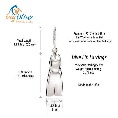 Sterling Silver Dive Fin Earrings- Big Blue by Roland St John