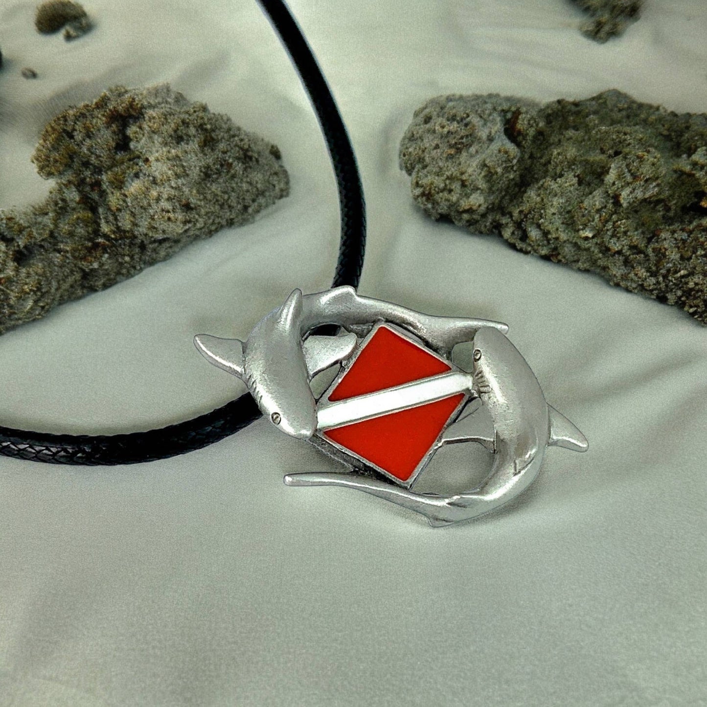 Shark Necklace with Dive Flag, Gifts for Divers, Shark Charm - 16" or 18" Big Blue by Roland St John