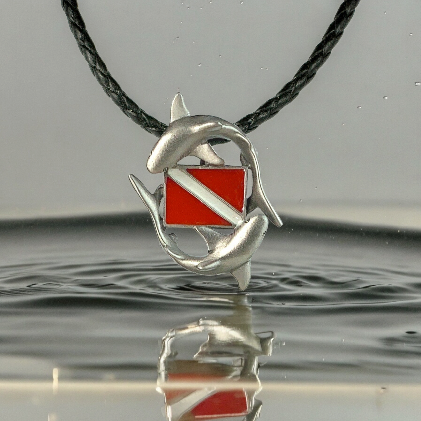 Shark Necklace with Dive Flag, Gifts for Divers, Shark Charm - 16" or 18" Big Blue by Roland St John