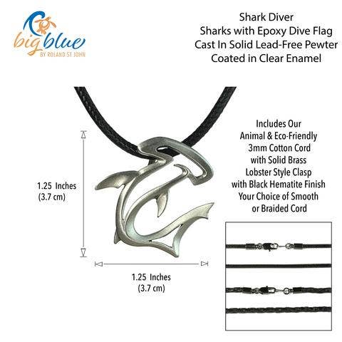 Big Blue by Roland St John - Shark Necklace, Hammerhead Shark Necklace, Gifts for Divers - 16" or 18" / New Smooth Cord