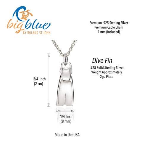 Sterling Silver Mini Dive Fin Pendant on 16" or 18" Chain, Sterling Silver Mini Dive Fin Necklace- Best Gifts for Scuba Divers