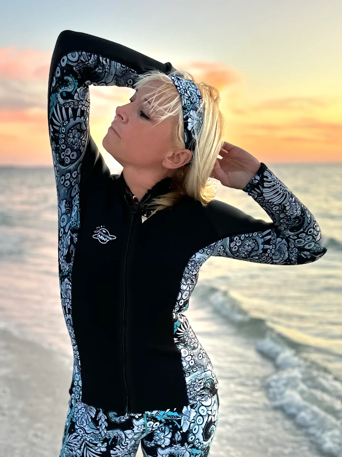 Spacefish Army 3mm Neoprene Blue Octofloral Scuba Jacket with Quick Dry Thermal Lining