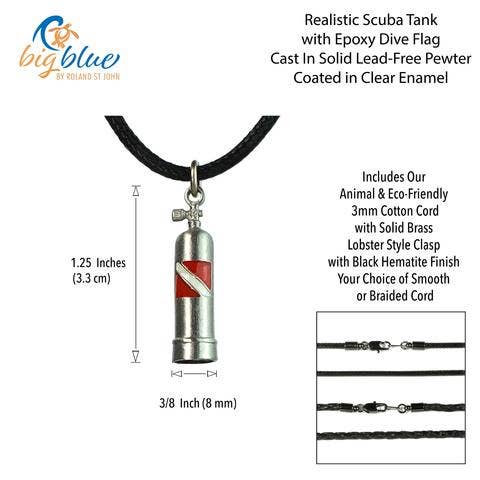 Scuba Tank Necklace, Scuba Tank Pendant on 16" or 18" Smooth Cord- Big Blue by Roland St John
