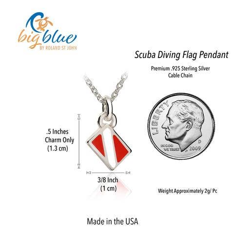 Mini Dive Flag Pendant on 16" or 18" Chain, Mini Dive Flag Necklace- Big Blue by Roland St John