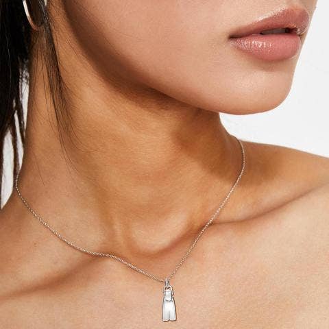 Sterling Silver Mini Dive Fin Pendant on 16" or 18" Chain, Sterling Silver Mini Dive Fin Necklace- Best Gifts for Scuba Divers