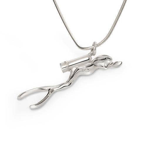 Sterling Silver Woman Scuba Diver Pendant on 18" Chain, Sterling Silver Female Scuba Diver Necklace- Big Blue by Roland St John