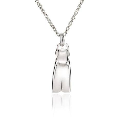Sterling Silver Mini Dive Fin Pendant on 16" or 18" Chain, Sterling Silver Mini Dive Fin Necklace- Best Gifts for Scuba Divers